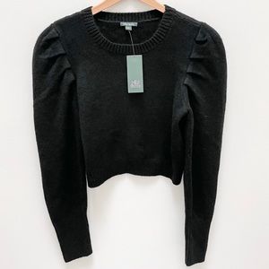Black Puff Sleeve Cropped Sweater